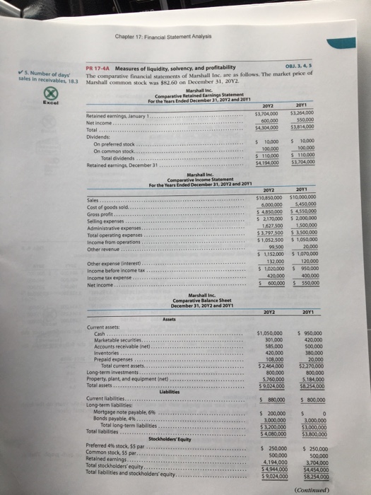  Chapter 17: Financial Statement Analysis OBJ. 3, 4, PR 17-4A Measures