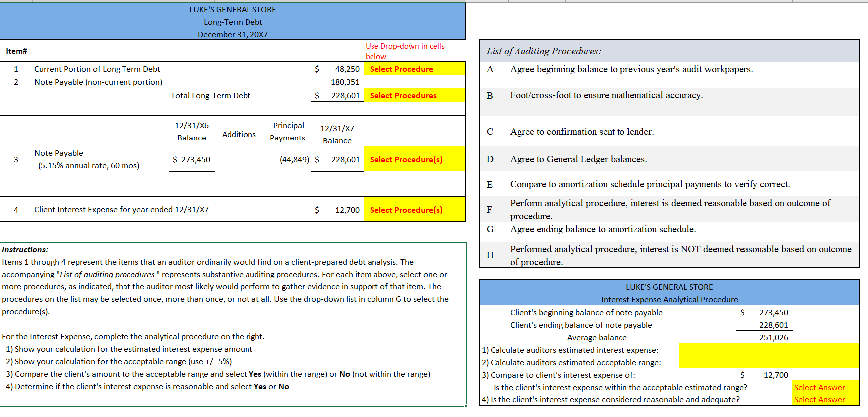 Instructions: Items 1 through 4 represent the items that an auditor ordinarily