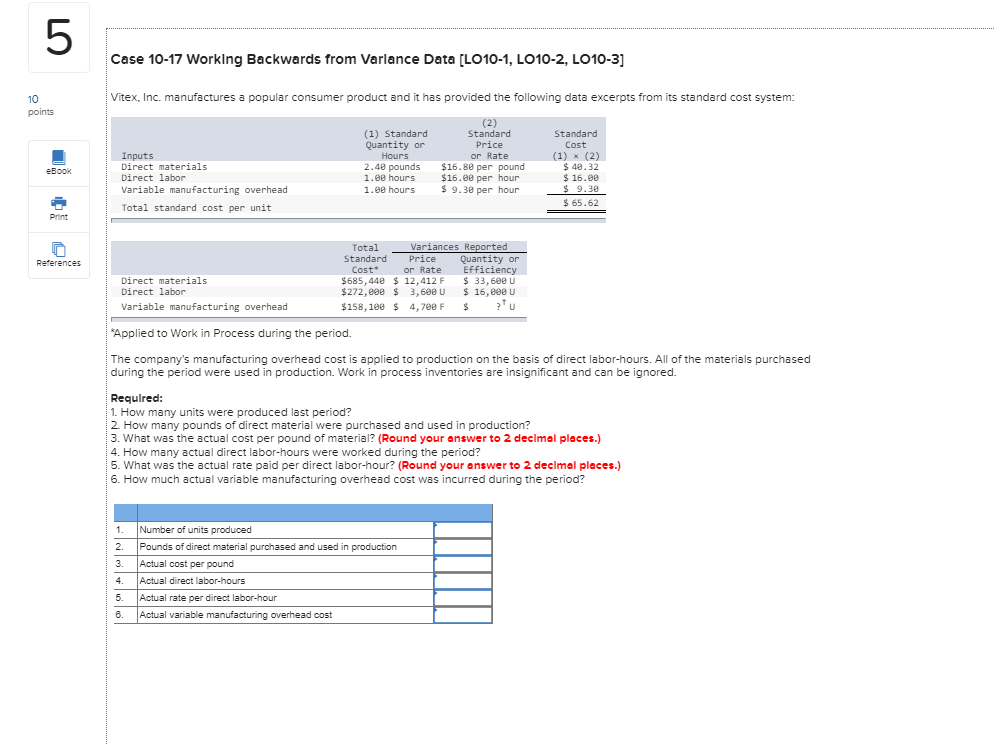  5 Case 10-17 Worklng Backwards from Varlance Data [LO10-1, LO10-2, L010-3]