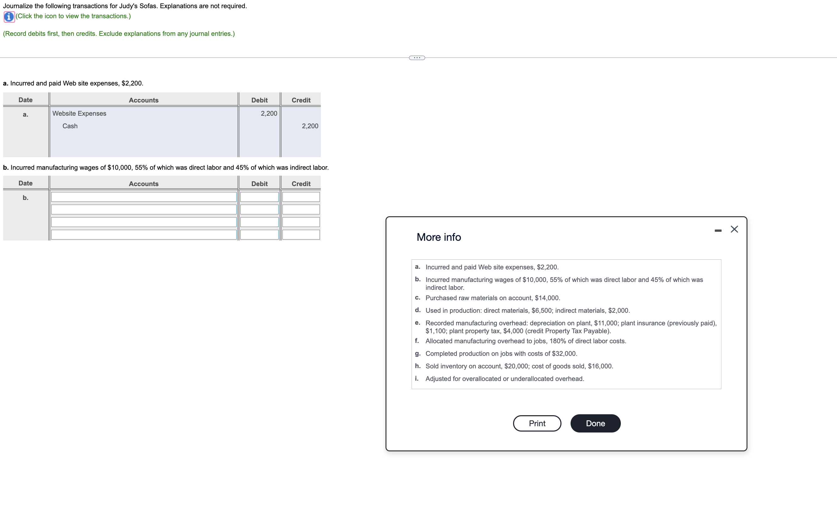 Journalize the following transactions for Judy's Sofas. Explanations are not required.