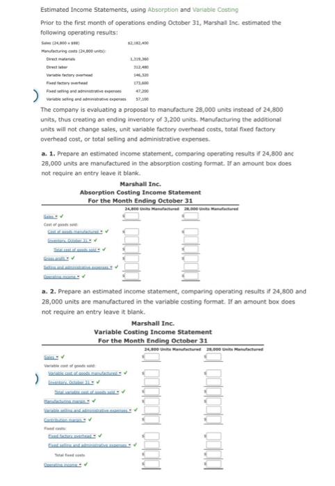 operating costs is as follows: a. Based on the data given, prepare
