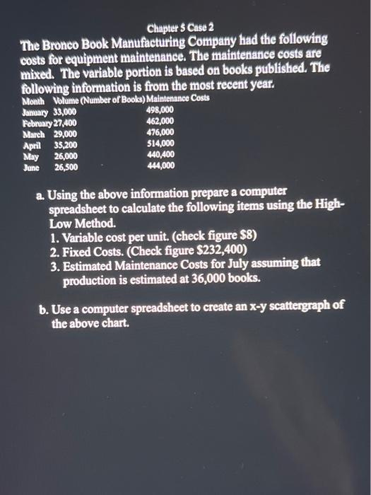  a. Using the above information prepare a computer spreadsheet to calculate