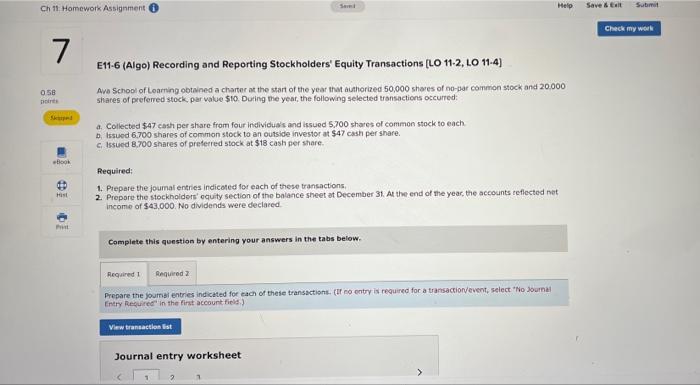  Help Ch 11 Homework Assignment Save & Edit Submit Check my