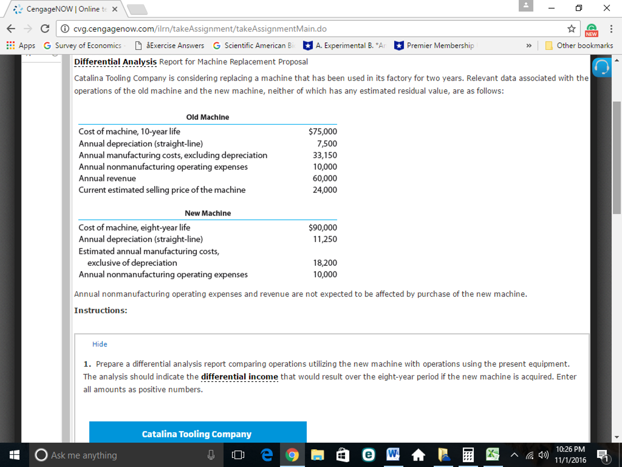  Differential Analysis Report for Machine Replacement Proposal Catalina Tooling Company is