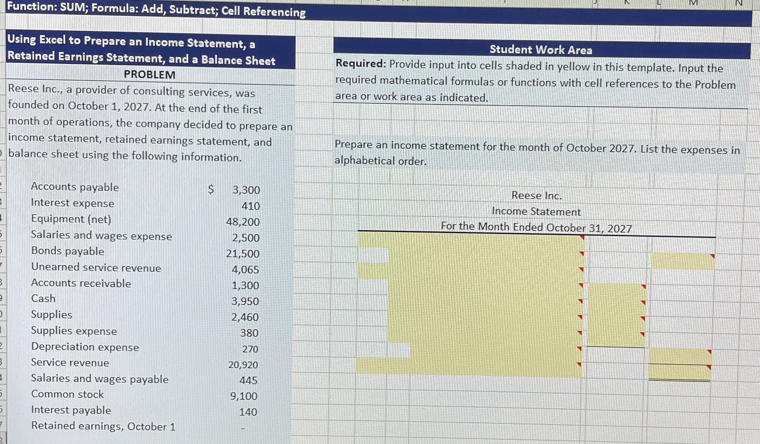  Function: SUM; Formula: Add, Subtract; Cell Referencing Using Excel to Prepare