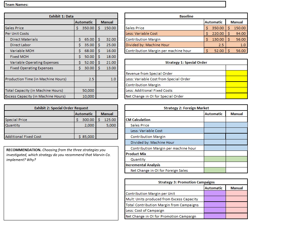 Please fill in for the left-side boxes which are empty and colored.