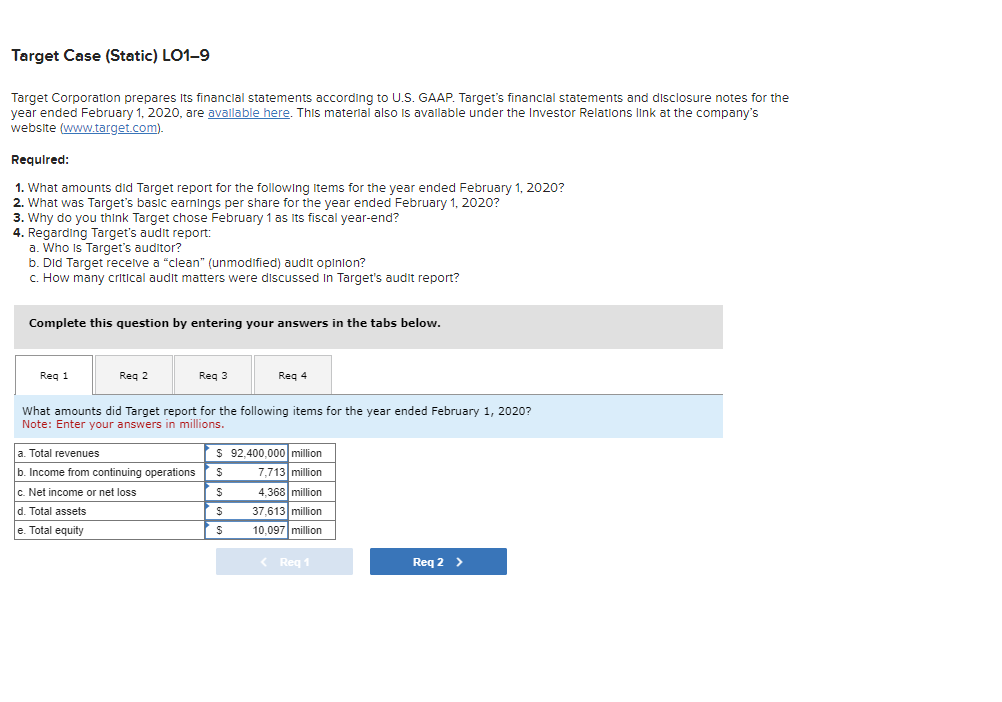  Target Case (Static) LO1-9 Target Corporation prepares Its financlal statements according