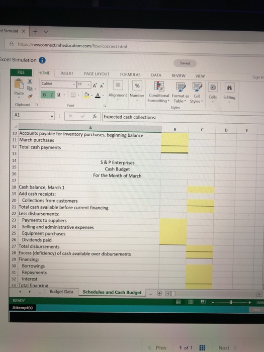 prepare the Cash Budget ad related Schedules for Expected cash collections and