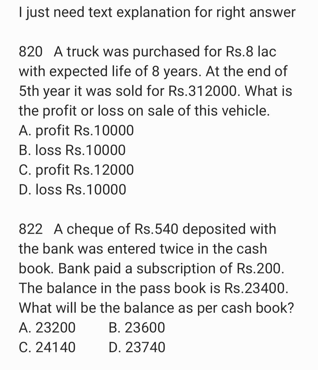  I just need text explanation for right answer 820 A truck