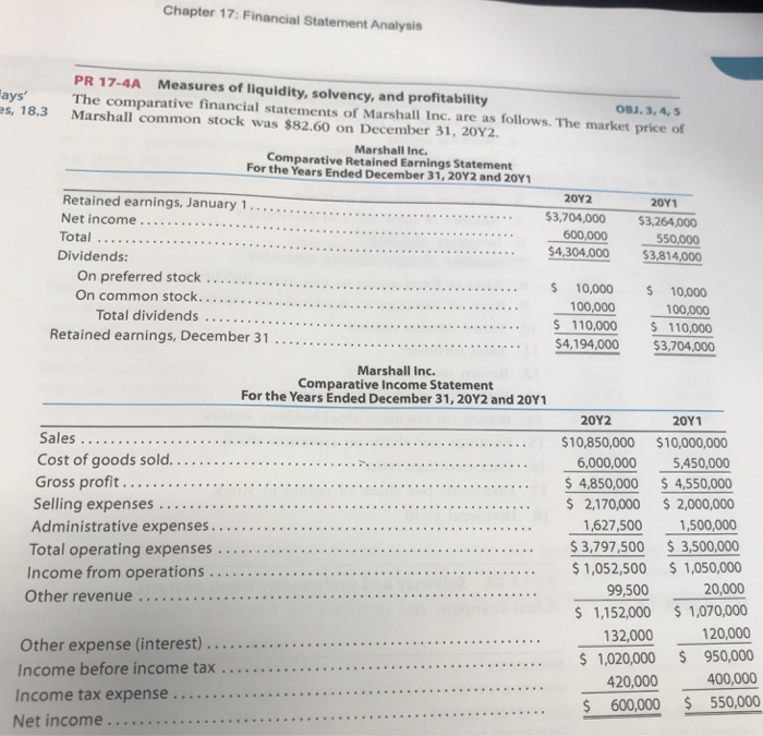  Chapter 17: Financial Statement Analysis es, 18.3Marshall common stock was $82.60