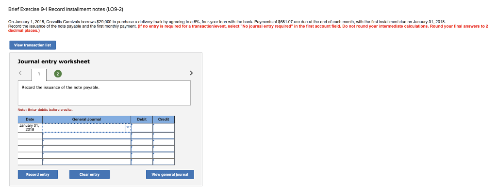  Brief Exercise 9-1 Record installment notes (LO9-2) wth on January 1,