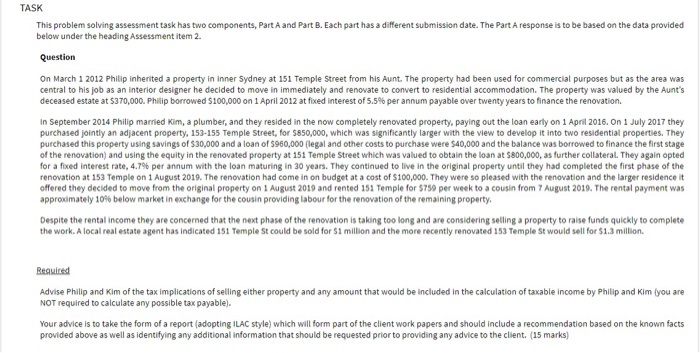  TASK This problem solving assessment task has two components, Part A