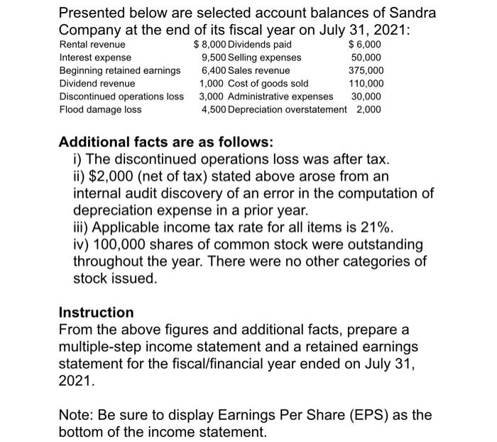 Please help, will leave a good review! Presented below are selected account