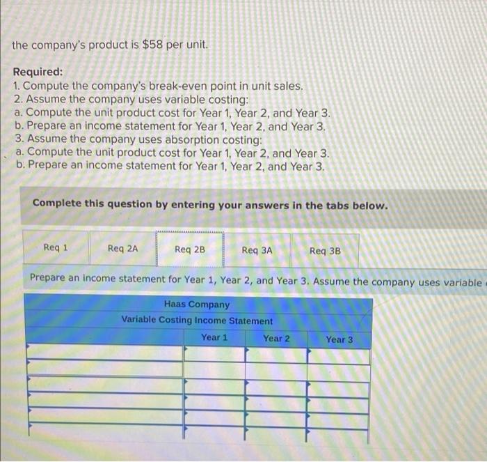 operations: Variable costs per unit: Manufacturing: Direct materials Direct labor Variable manufacturing