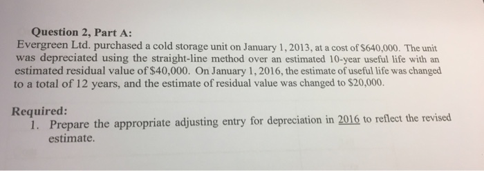  Question 2, Part A: Evergreen Ltd. purchased a cold storage unit