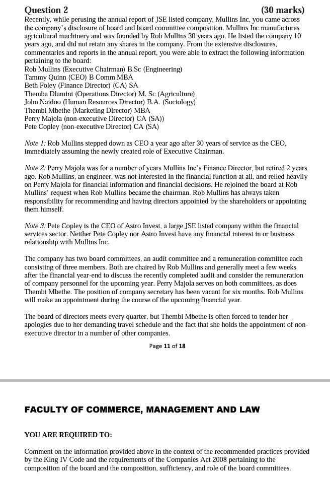 Question 2 (30 marks) Recently, while perusing the annual report of