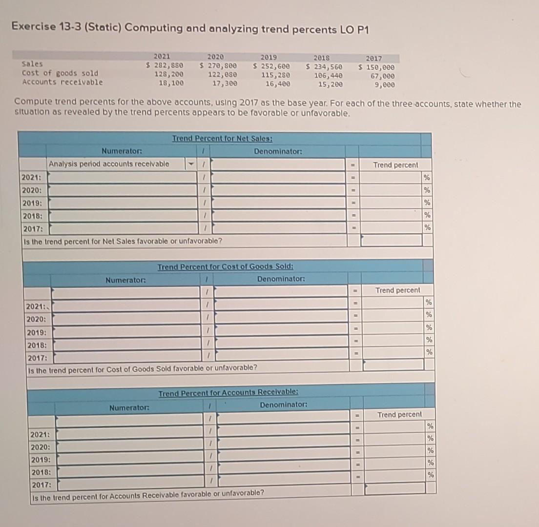 Exercise 13-3 (Static) Computing and analyzing trend percents LO P1 Sales
