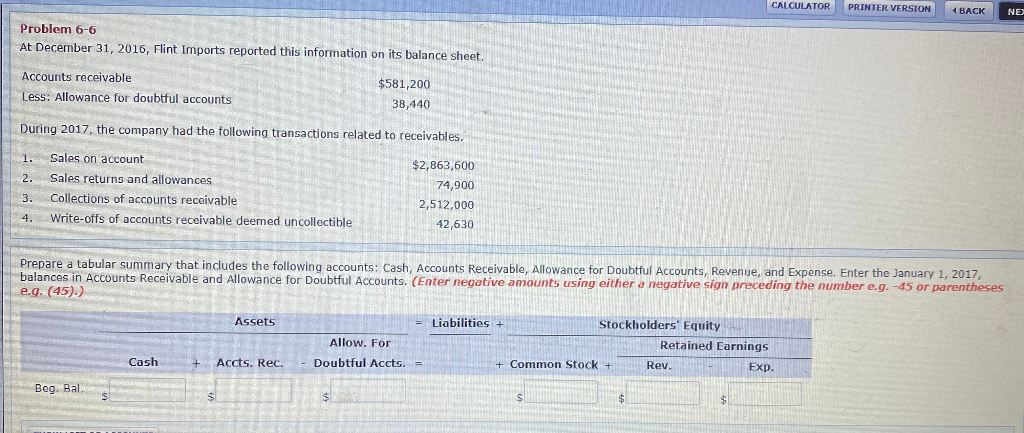1 problem 4 parts CALCULATOR PRINTER VERSION BACK Problem 6-6 At December