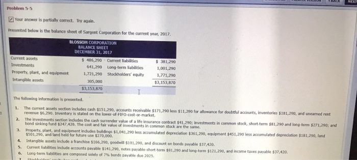  BACK NEXT Problem 5-5 Your answer is partially correct. Try again.