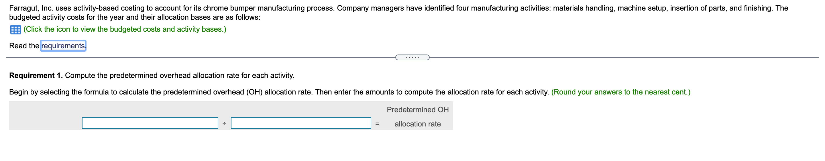 parts 48,000 Number of parts Finishing 81,000 Finishing direct labor hours $