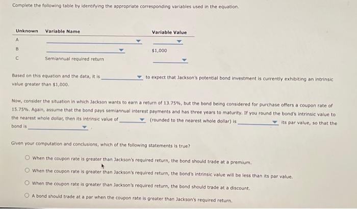  Complete the following table by identifying the appropriate corresponding variables used