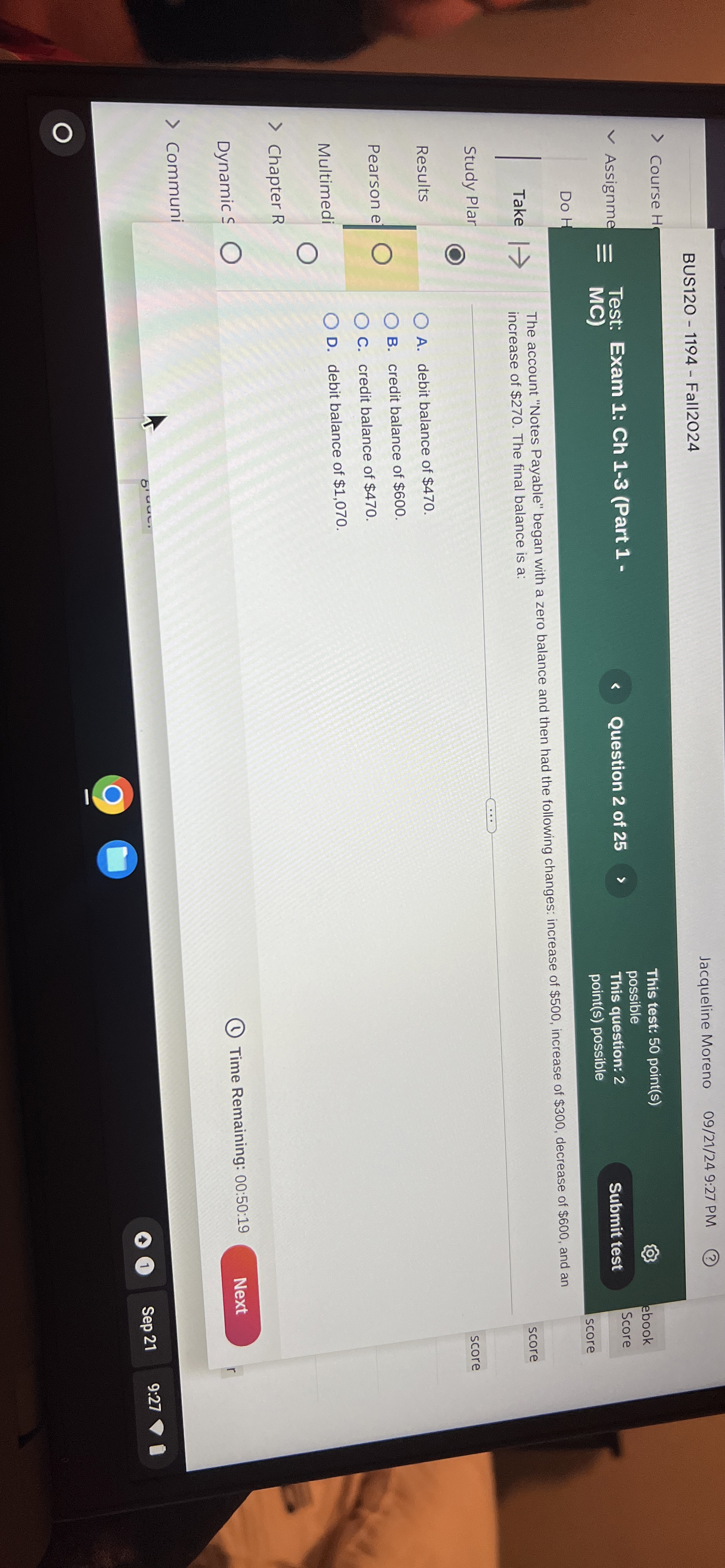  The account "Notes Payable" began with a zero balance and then