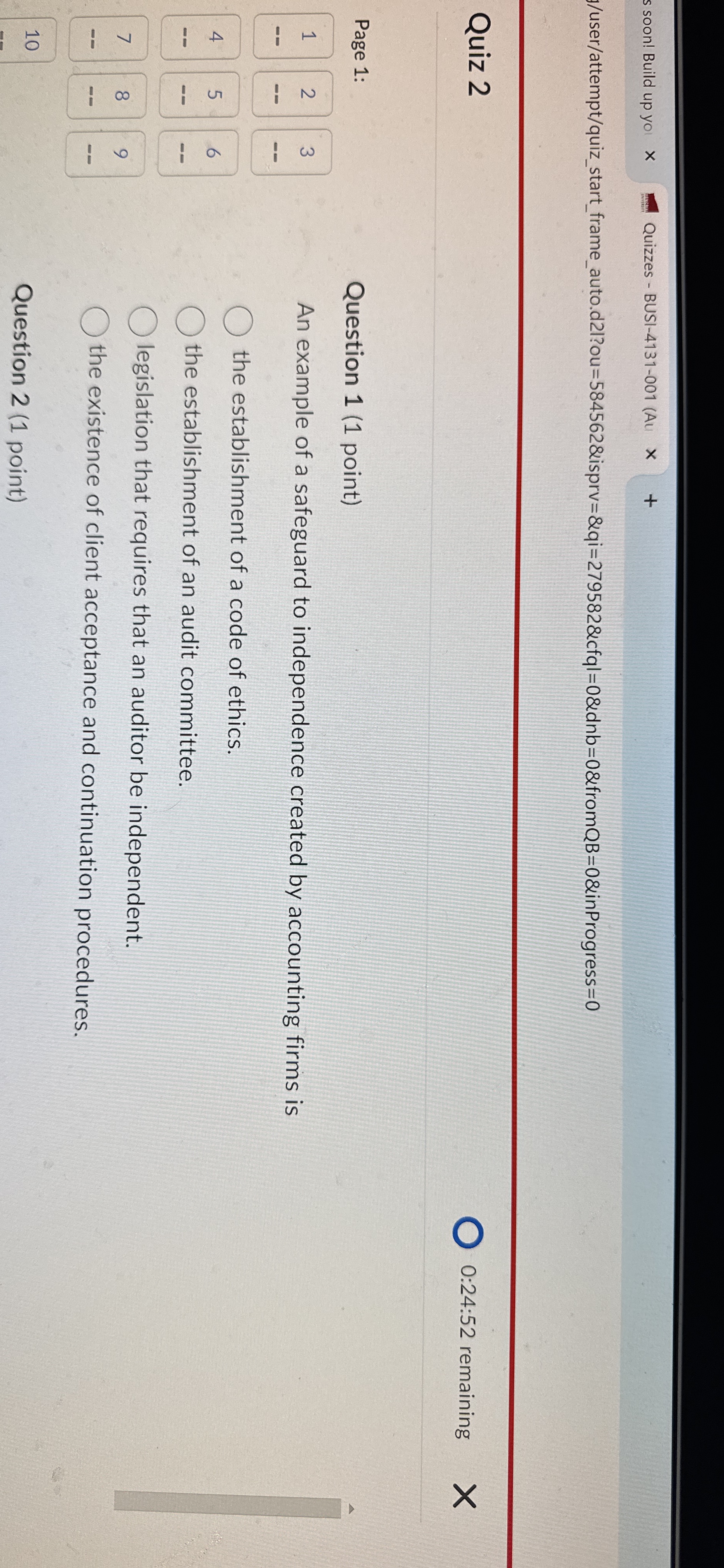  Question 1(1 point) An example of a safeguard to independence created
