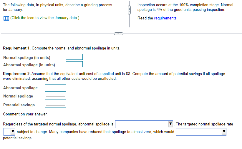  The following data, in physical units, describe a grinding process for
