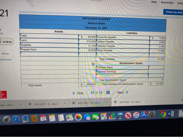  Help Save & Exit Sub 21 Check my work ARTICHOKE ACADEMY