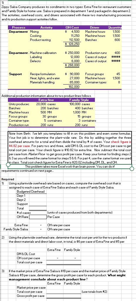 Department 1 Mixing Cooking Product testing OH Cost $ 4,500 11,250 112,500