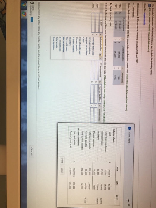  Acid test ratio Current ratio Select the formula and then enter