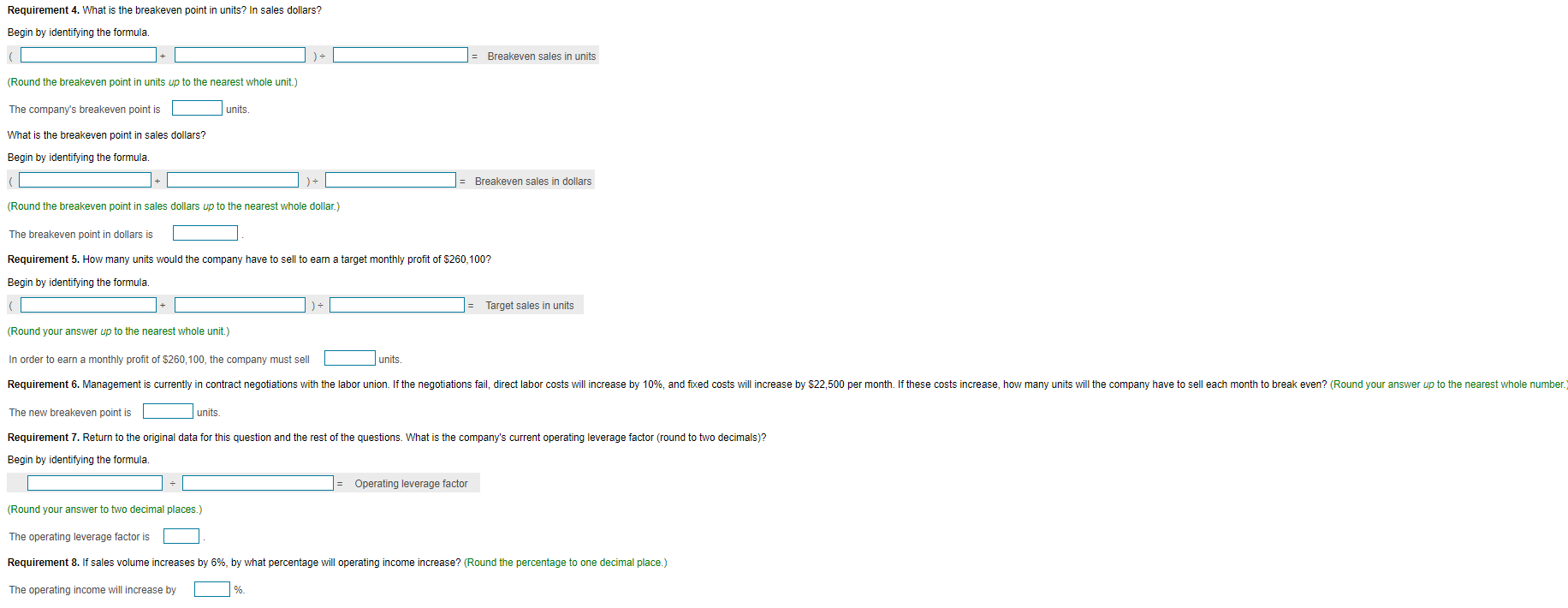 1. What is the company's contribution margin per unit? Contribution margin percentage?