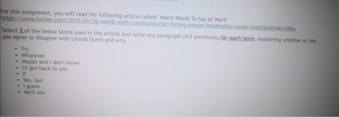  For this assignment, you will read the following article called Worst