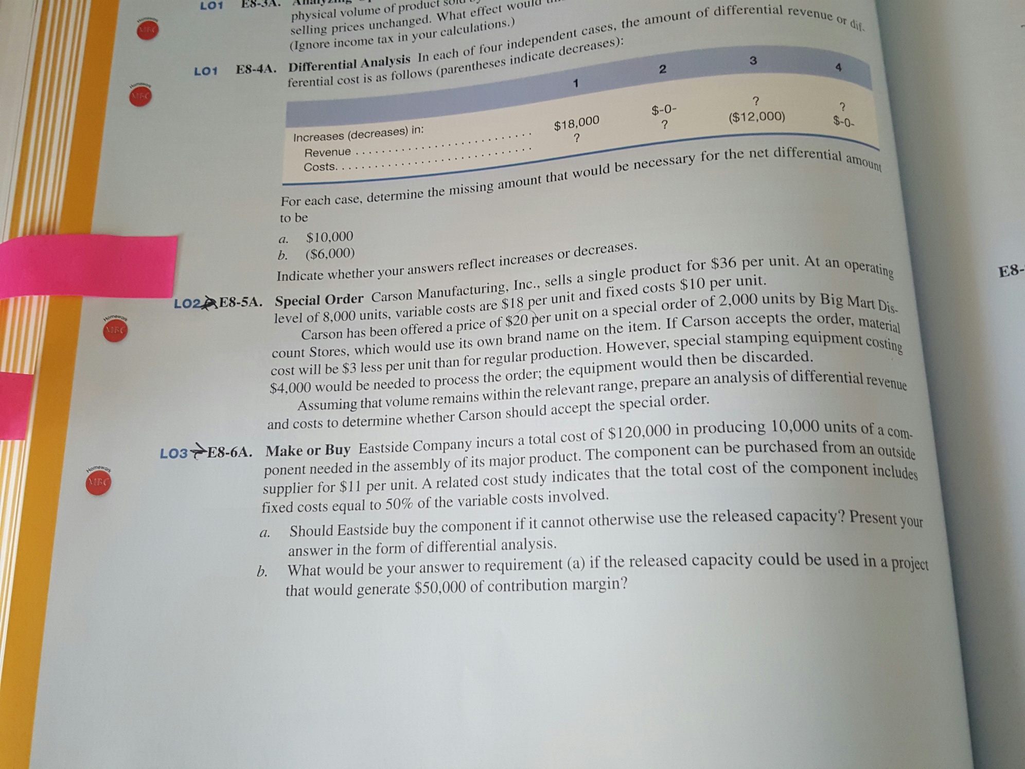 Please, help me to solve these problems E8-5A and E8-6A. Differential Analysis