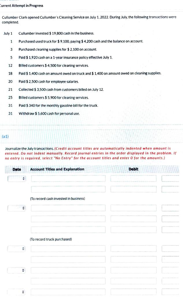 Please do E1 Current Attempt in Progress Cullumber Clark opened Cullumber's Cleaning