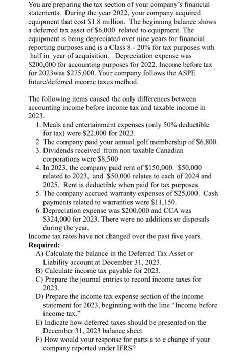 answer all areas correctly please You are preparing the tax section of