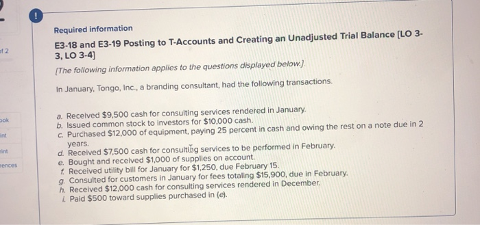  Required information E3-18 and E3-19 Posting to T-Accounts and Creating an