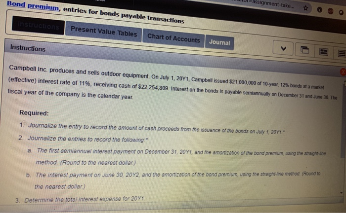  Bond premium, entries for bonds payable transactions assignment-take... instructions Present Value
