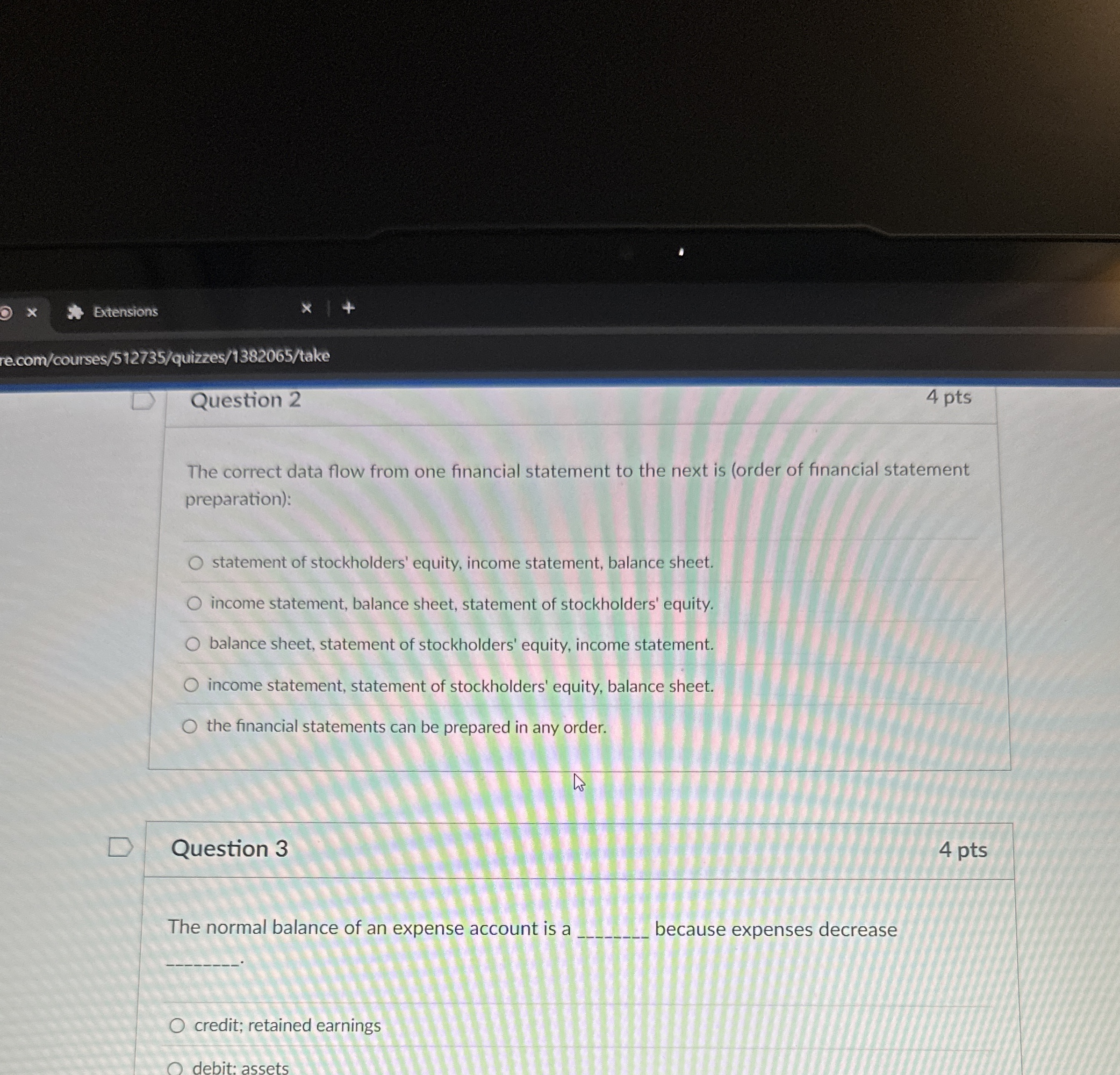  Question 2 The correct data flow from one financial statement to