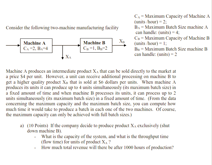  CA= Maximum Capacity of Machine A (units /hour)=2; Consider the following