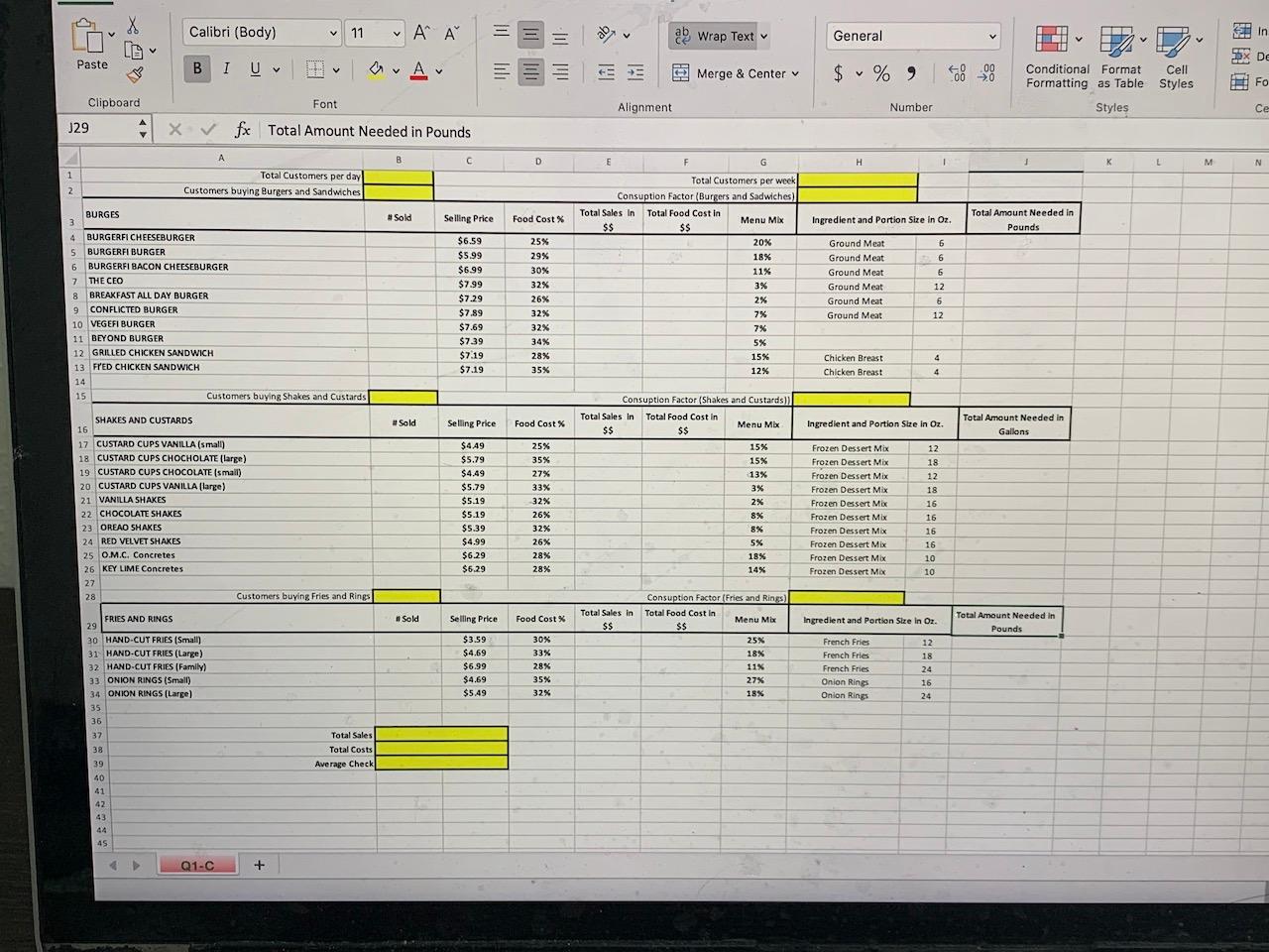 I need to help to complete this excel speed sheet. Here is