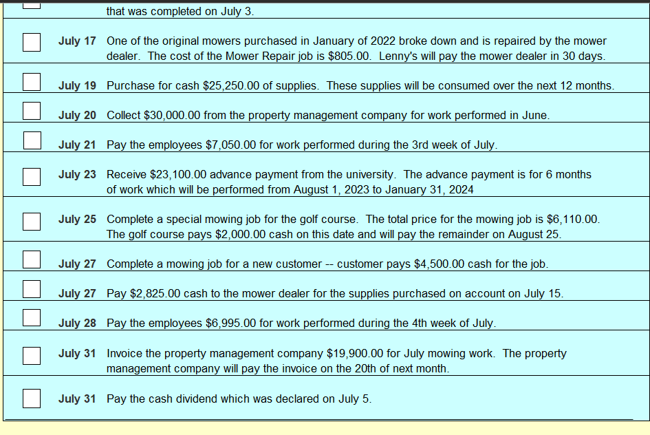 of the empty General ledger accounts below. Lenny's Lawn Service, Inc. -