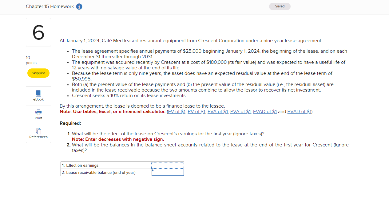  At January 1,2024, Caf Med leased restaurant equipment from Crescent Corporation