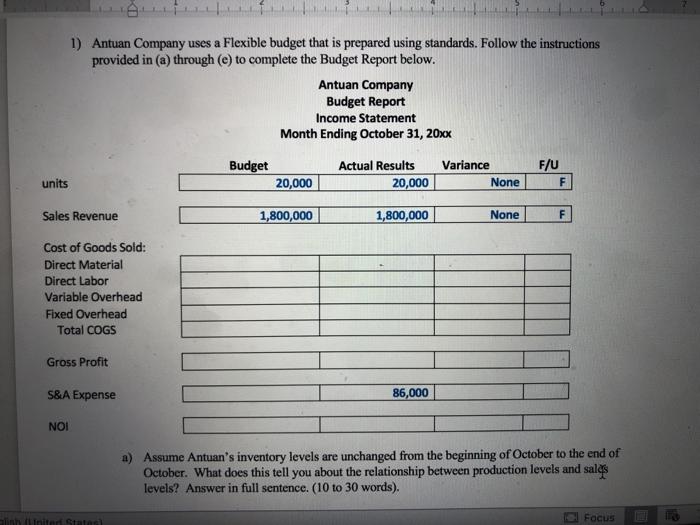  PLEASE HELP!! please help with the budget report income statement (question