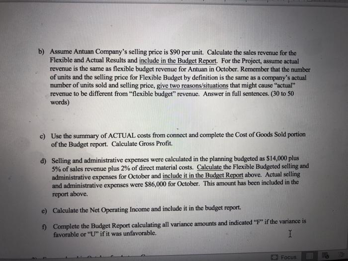 1), controllable overhead variance (question 2), and question 3 please!! 1) Antuan
