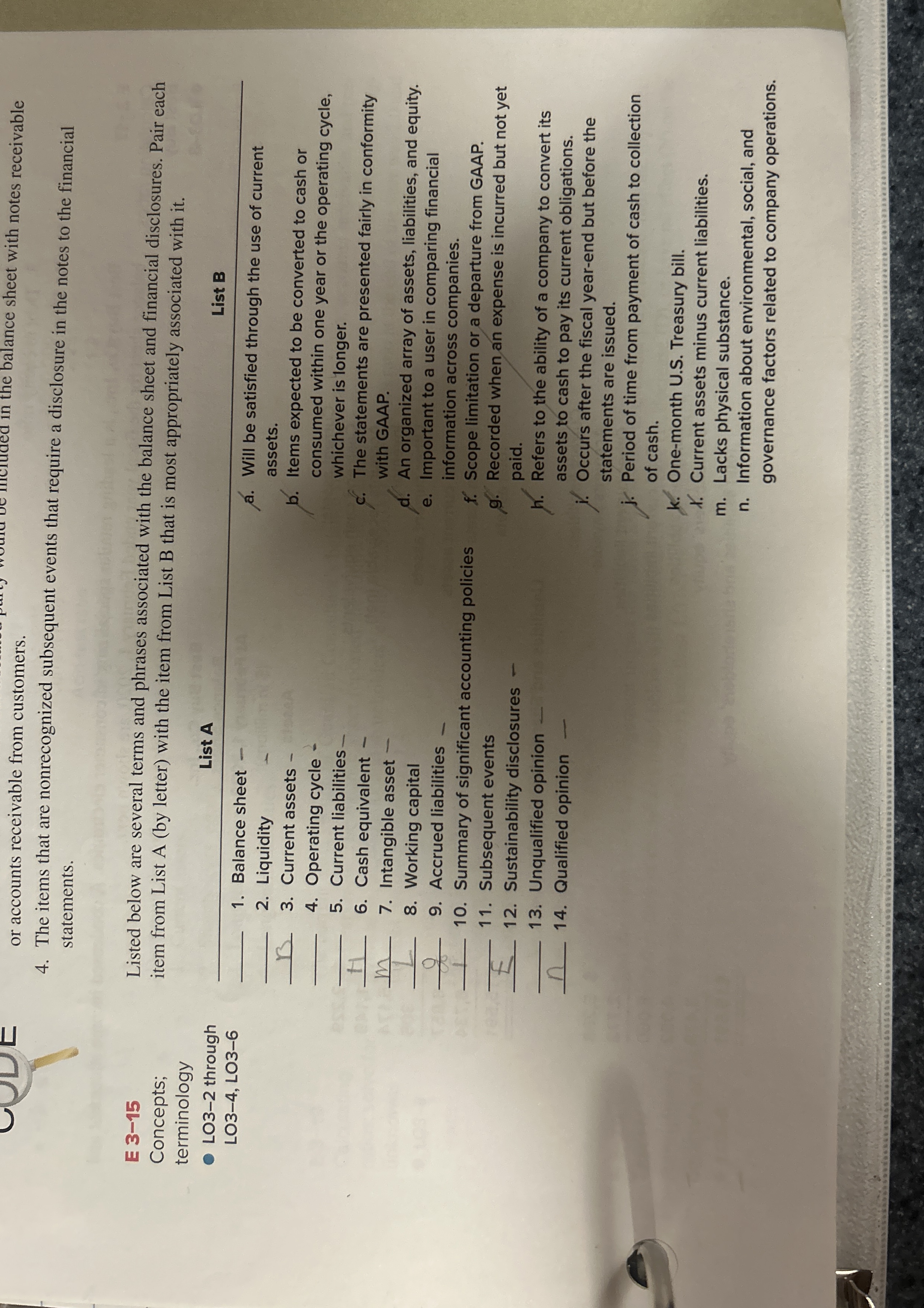  E 3-15 Concepts; terminology LO3-2 through LO3-4, LO3-6 Listed below are
