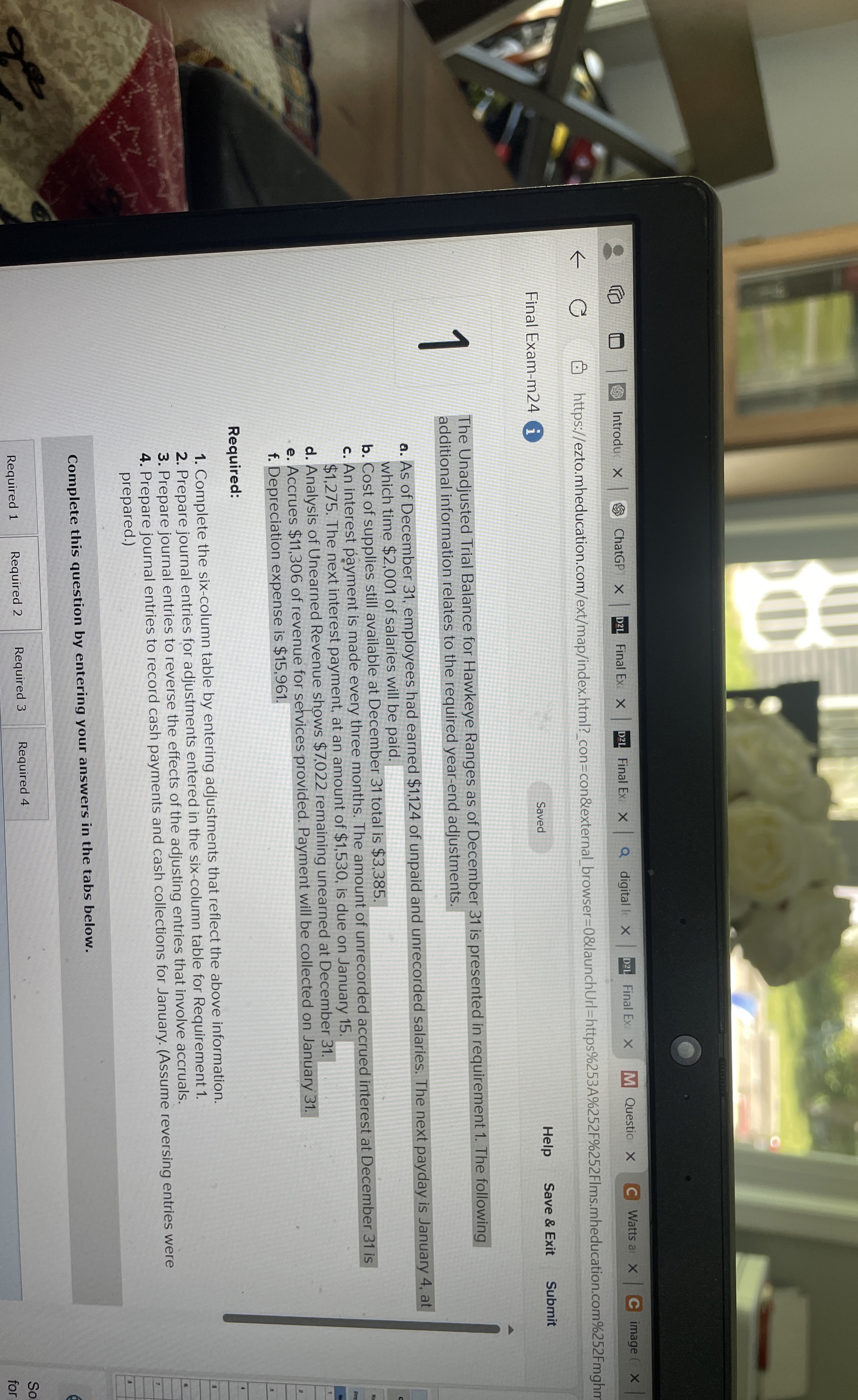  Final Exam-m24 i. Help Save & Exit Submit 1 The Unadjusted