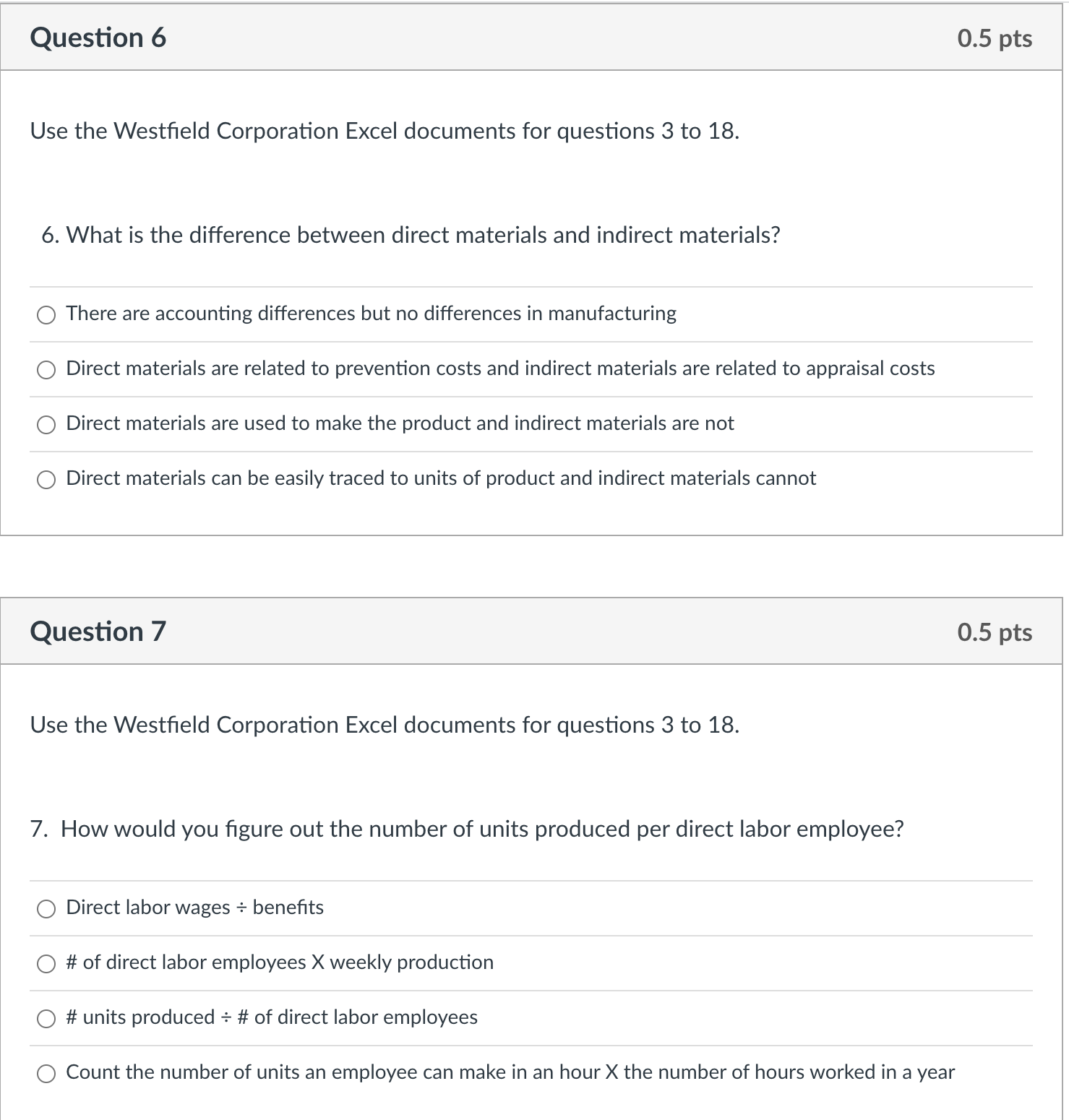 the Westfield Corporation Excel documents for questions 3 to 18. 4. How