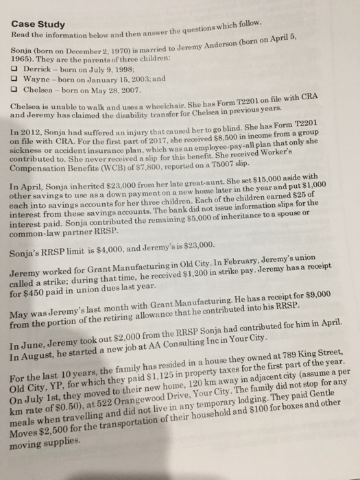  Case Study Read the information below and then answer the questions
