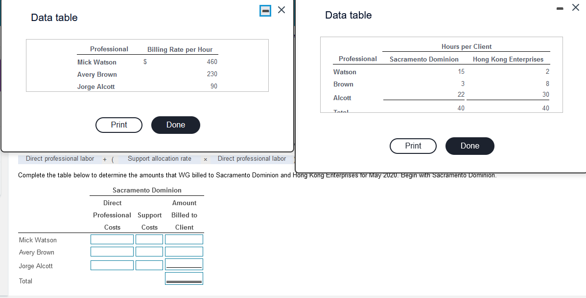  Complete the table below to determine the amounts that WG billed